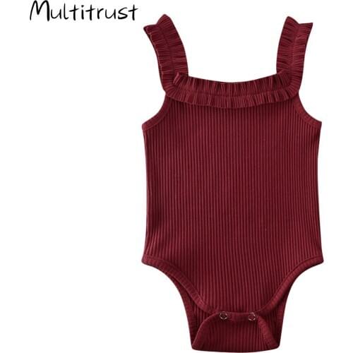 2020 Baby Girls Boys Bodysuits Summer Clothing Newbown Sleeveless Ribbed Ruffled Solid Jumpsuits Solid Playsuits 3M-24M