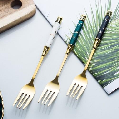 5 Pcs set Nordic ceramic stainless steel creative fashion marble Emerald fork coffee spoon fruit fork cutlery dinnerware