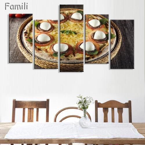 Sausage Pizza Wall Art 5Piece Poster Prints Pictures Delicious Food Art Unframed Painting Canvas Artwork for Living Kitchen Deco