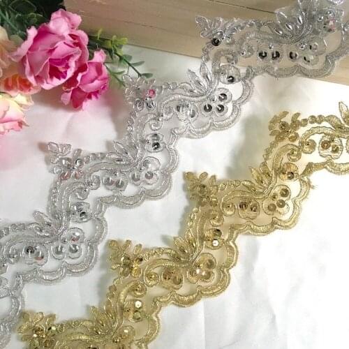 5Y/Lot Classic gold and silver color beaded car bone lace wedding veil accessories