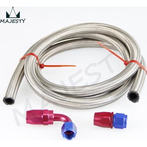 AN6 6-AN SILVER AN6 6-AN STAINLESS BRAIDED OIL/FUEL LINE HOSE 1M/3FT+STRAIGHT+90 Degree SWIVEL FITTING