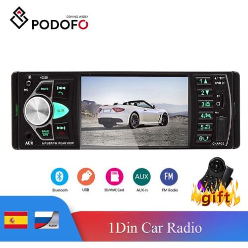 Podofo 1din Car Radio 4.1'' Autoradio Bluetooth FM MP3 Autoradio Multimedia Player 1 Din Audio Stereo USB FM Backup Monitor