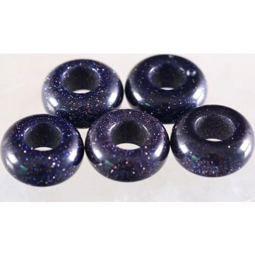 5Pcs Big Hole Beads Natural Stone 14mm Spacer Bead For Jewelry Making Earrings Women Men Ring Gem Blue Sandstone Bead K1056