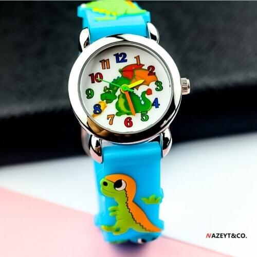 Promotion new children cute cartoon fire dinosaur animal dial rubber watch high quality boys girls 3D silicone quartz gift clock