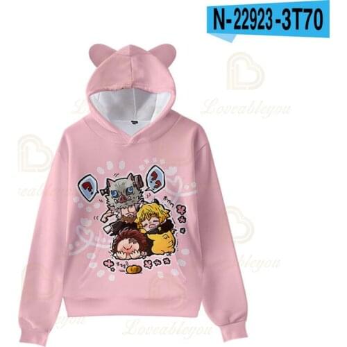 Fashion 3D Print Demon Slayer Hoodie Boys Girls Hooded Autumn Anime Kimetsu no Yaiba Kawaii Cat Ears Kids Hoodie Pullovers