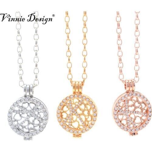 Vinnie Design Jewelry 25MM Multi Hearts Coin Pendant Necklaces with 45cm Long Link Chain