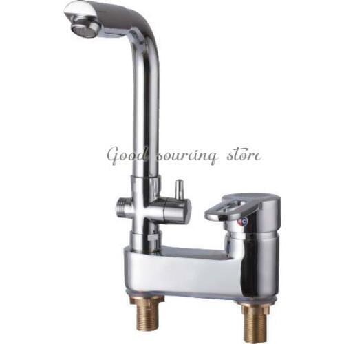 Dual hole two water outlet basin mixer faucet with shower function