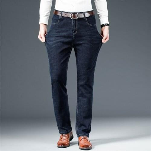 Mens Classic Blue Black Slim-fit Jeans Business Cotton Elastic Regular Fit Denim Pants Male Brand Trousers2021 Spring New