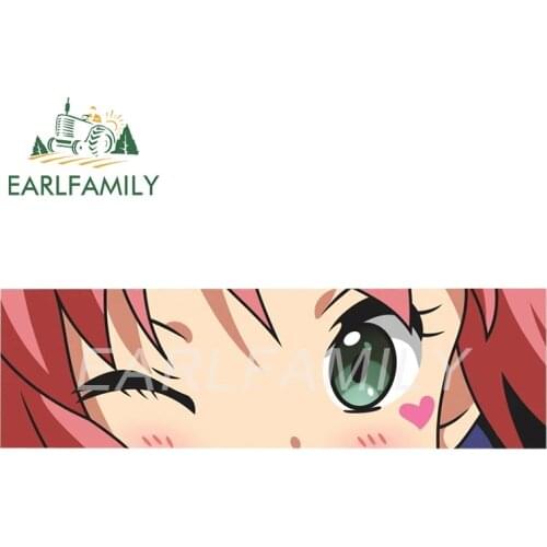EARLFAMILY 15cm x 4.5cm Anime Satone Peek Eye Slap Decal JDM Helmet Window Bumper Car Stickers Cartoon Girl Eyes Graphics