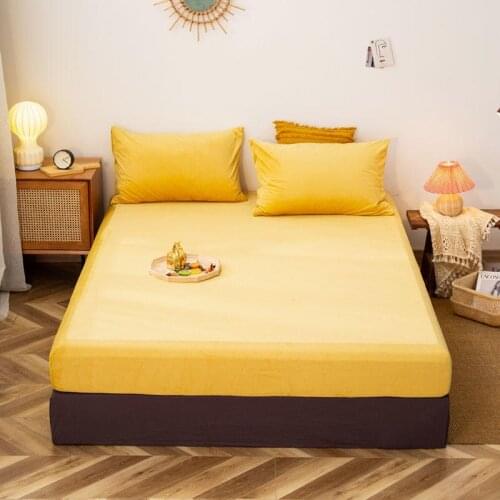 Bonenjoy 1 pc Flannel Bed Sheet With Elastic Queen King Size Bedding Yellow Soild Color Plain Dyed Fitted Sheets sabanas cama150
