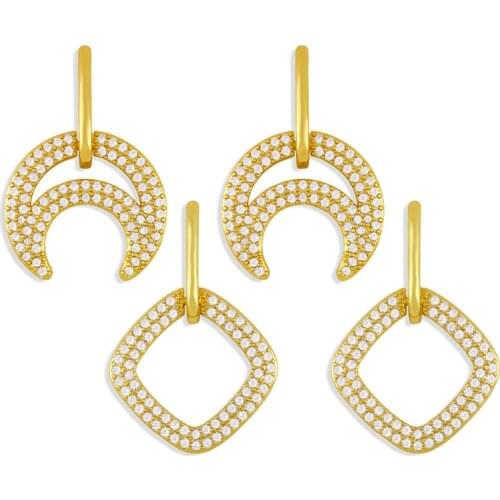 FLOLA Gold Plated Moon Cresent Earrings For Women CZ Pave Cubic Zirconia Drop Earrings Dangle Wholesale Jewelry Gifts ersw80