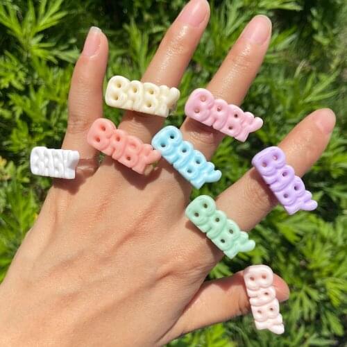 Lost Lady Cute Letters BABY Resin Rings for Women Girls Fashion Finger Rings Jewelry Children Birthday Gift Accessories