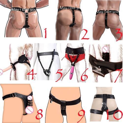 Leather Butt Plug Anal Dildo Harness, Chastity Belt Device,Forced Orgasm Accessories For Magic Wand Vibrator,Adult Toys