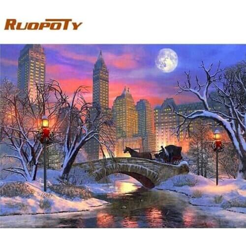 RUOPOTY Framed Paints By Number City Night Scenery Oil Painting By Number For Adults Home Wall Decoration Diy Framed Art Picture