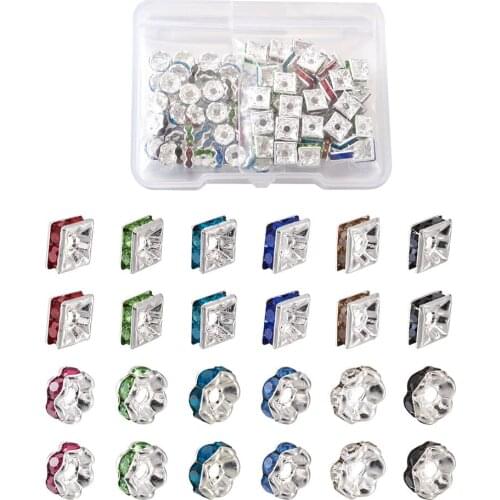 Brass Rhinestone Spacer Beads Square Rondelle Crystal Loose Bead for DIY Bracelet Jewelry Making Accessories Golden Silver Color