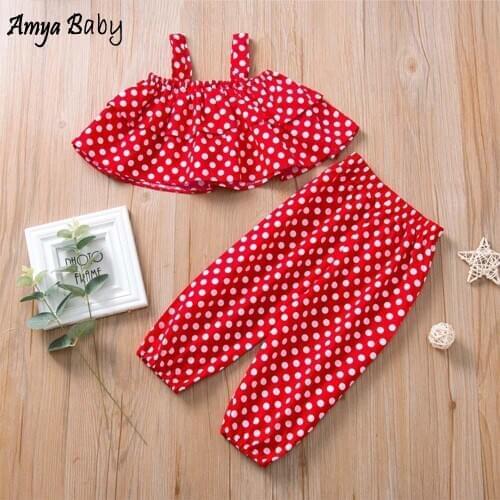 Amya Baby Toddler Girls Summer Outfits 2020 Polka Dot Sleeveless Vest Pants 2pcs Beach Children Clothing Kids Clothes Set