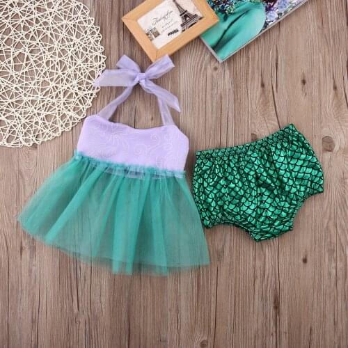 0-24M Newborn Baby Girls Fancy Mermaid Suit Tulle Tops+Bottoms Outfits Mermaid Costume Swimwear Bathing Suit