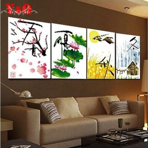 4 season print cross stitch kit spring summer autumn winter painting four seasons multi picture set DIY hand made supplies craft