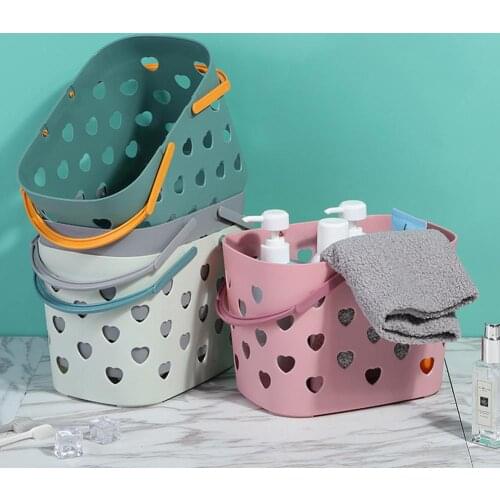 New Bath Basket Storage Basket Heart Hollow Plastic Portable Kitchen Bathroom Bath Basket Toiletries Accessories