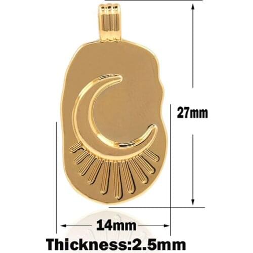 Half Moon Medal Necklace, Golden Moon Pendant, New Moon Charm Rectangular Moon Pendant DIY Jewelry Components 27×14×2.5mm