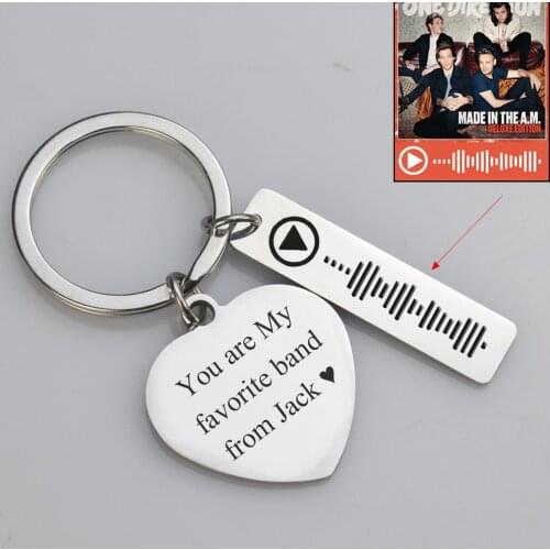 Personalized Music Scan Code Keychain for Women Men Stainless Steel Keyring Custom Text Laser Engraved Key Chain Pendant