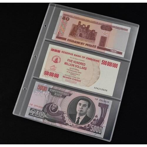 5Pcs 3 Pockets Pages Paper Money Loose-leaf Plastic Album Currency Banknote Stamps Storage Holder Easy to Use Wholesale