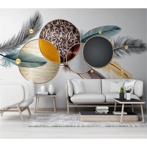 Custom wallpaper 3d modern minimalist mural light luxury geometric feather TV background wall living room sofa mural wallpapers