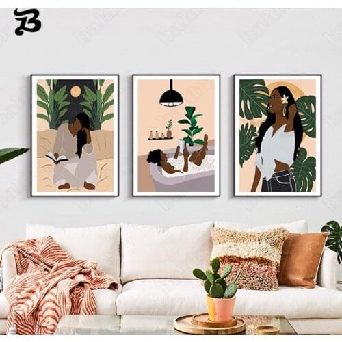 American Style Portrait Painting Wall Art Black Female Girl Canvas Painting Abstract Modern Wall Pictures for Living Room Decor