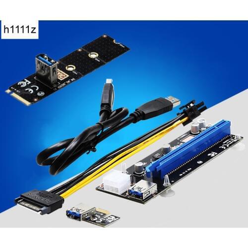 NGFF to PCI-E Convert Card M2 Interface to PCI Express 16x Slot with USB3.0 SATA 6Pin Cables + PCIe 1x Riser Card for Mining