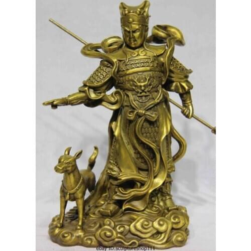 Rare Chinese Brass bronze famous fable Yang Jian Erlangshen Taoism God warrior Statue Garden Decoration 100% real Brass Bronze 2