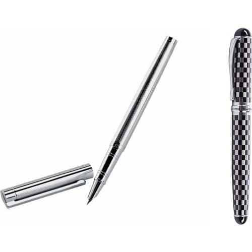 PPYY-Jinhao X750 Chessboard Fountain Pen Medium Fine Nib & 126 Executive Complete Silver Fine Hooded Nib(Silver)