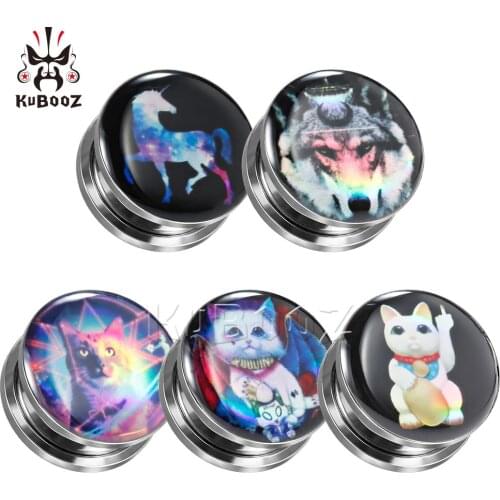 New Plutus Cat Wolf Logo Ear Piercing Tunnels Studs Screw Expanders Fashion Colorful Jewelry Body Stainless Steel Beauty Gift