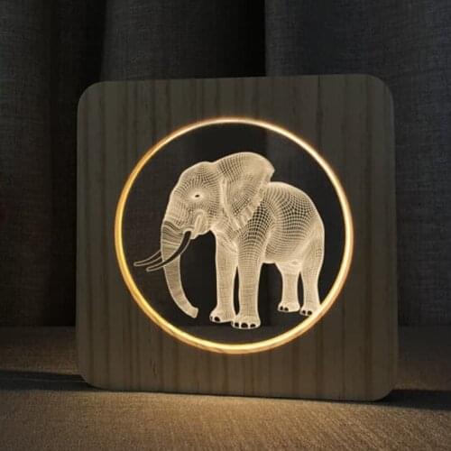 Elephant Lamp LED USB 3D Night Lamp Baby Room Decoration Wooden Warm Lights Home Decor Party Birthday Holiday Gift Drop Shipping