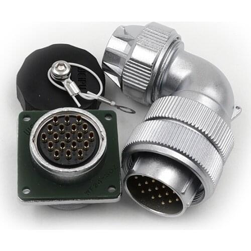 WF24 TU+Z Waterproof Aviation Wire Connector M24 Electrical 2 3 4 9 10 12 19 Pin 90 Degree Bend Right Angle Plug Panel Adapter