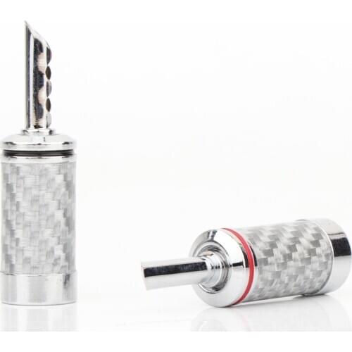 Yter Banana plug socket jack connector 4Pcs High Quality Rhodium plated BFA banana plug Carbon fiber audio speaker cable