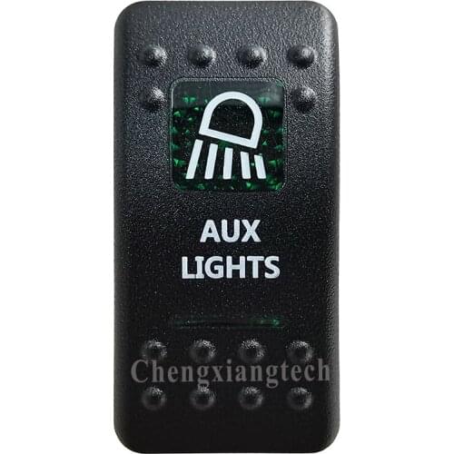 Green Printed Switch Cap -AUX LIGHTS- for 12V 20A 5Pin On Off SPST Led Light Bar Car Boat Rocker Switch Replacing,COVER Only