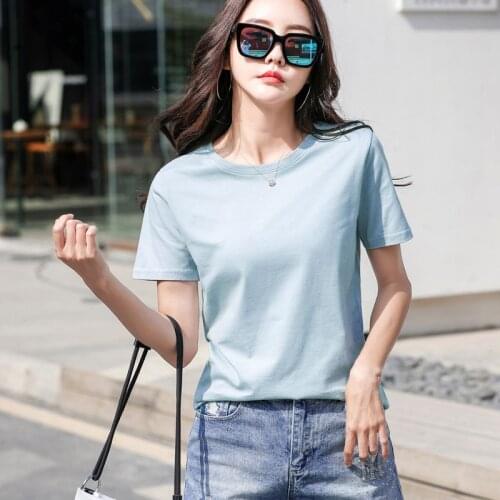 GIGOGOU 98% Cotton Women T Shirt S-3XL Solid O Neck T-shirt 2021 Summer Short Sleeve Chic Girl Tshirt Black White Tee Shirts Top