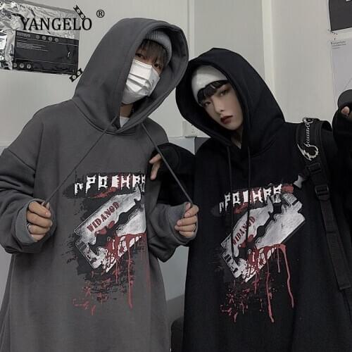 Yangelo Gothic Blade Print Black Hoodie Sweatshirt Women 2020 Fall Winter Warm Loose Oversized Pullover Woman Unisex Couple Top