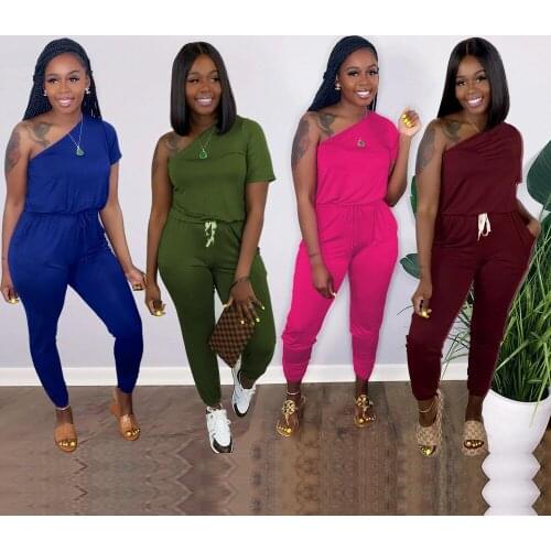 2021 Summer Hot Sale Sexy Fashion Printed Slim Fit Womens Casual Printed Solid Color Tightened Belt Pocket Vest Jumpsuit