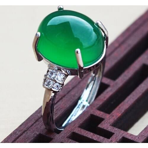 Women Ring S925 Egg Jade Stone Rings Green Agate Chalcedony Zircon Silver Circle Rings Gift for Females Fine Jewelry