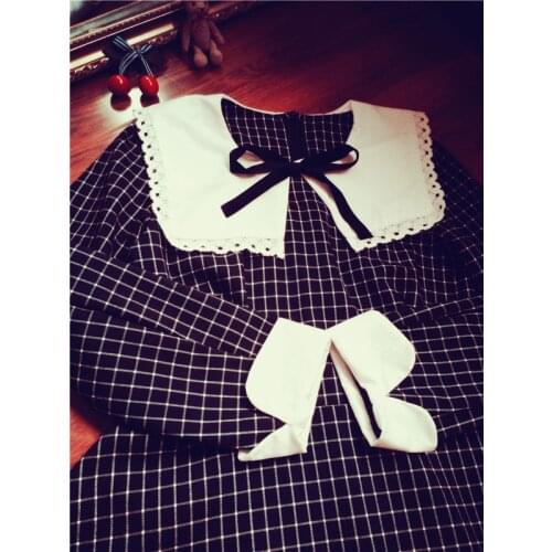 "Self-Design" Womens Gothic Lolita Plaids Checks Dress Vintage Cute Sailor Collar Long Sleeves