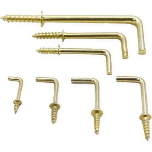 1000 pcs L 7 shape screw hook steel hooker hanger self cu plated mirror photo frame screw fastener Gold holding