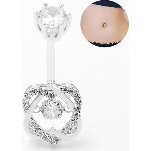 14G Cubic Zirconia Heart Belly Button Ring Navel Piercing 925 Sterling Silver Women Fashion Sexy Body Jewelry