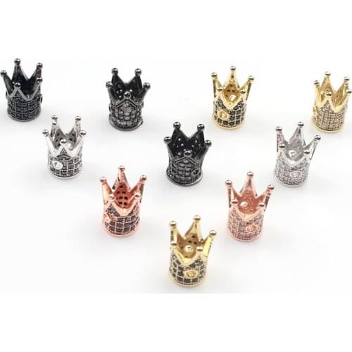 3pcs 12x8mm Luxury Crown CZ Spacer Copper Brass Micro Pave Cubic Zirconia Beads for Jewelry Making DIY Charm Fit Men Bracelets