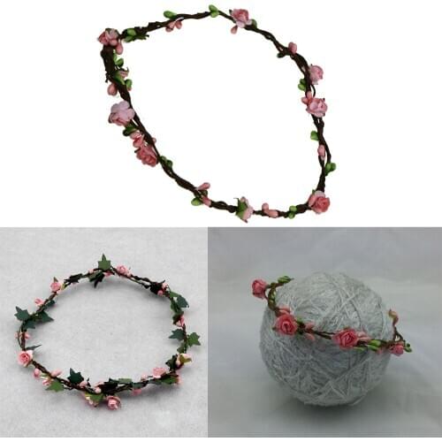 Clearance! 3pcs/set Handcraft Floral Garland with Peach Flower Baby Girl Hand knitting wreath for Newborn Baby Photography Props