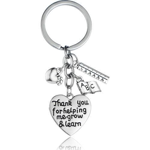 36PC Thank You For Helping Me Grow& Learn Keychains Thank You Teachers Gifts Apple Ruler ABC Book Heart Teacher Charms Jewelry