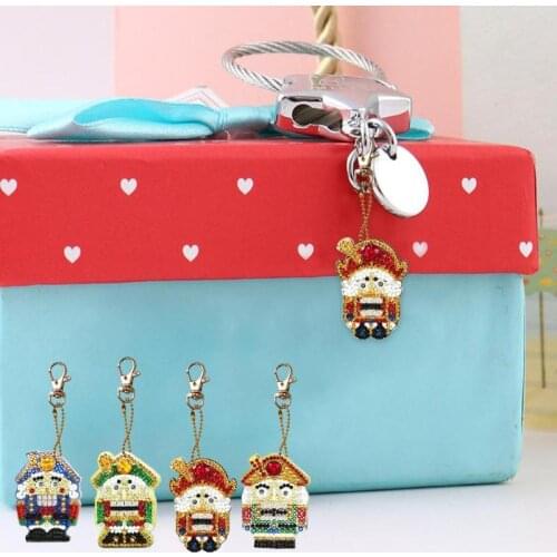 4pcs DIY Soldier Full Drill Special Shaped Diamond Painting Keychains Women Bag Pendant Ornament Jewelry Key Ring Gifts