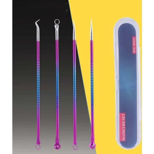 4 Pcs/Lot Portable Pimple Comedone Extractor Tool Acne Removal Kit Blackheads Blemish Whitehead Facial Skin Care