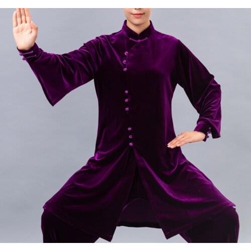 Unisex 7color pleuche tai chi clothing sets taiji performances suits martial arts uniforms wushu suit Tops+pants purple/rose