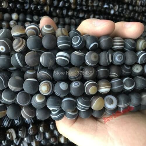 Free Shipping Natural Stone frosted dull polish Round Coffee Stripe Eye Agat Beads 6 8 10 12MM Pick Size For Jewelry
